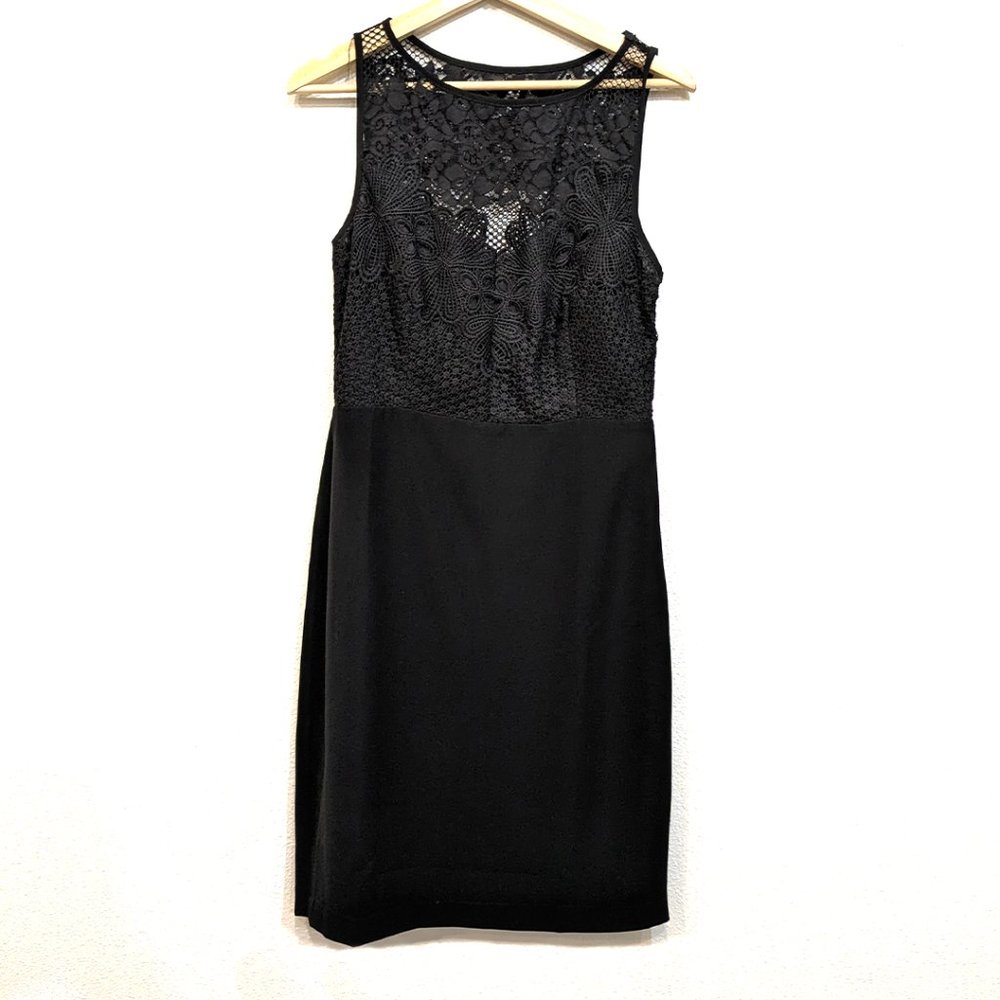NWOT Soieblu Black Dress Women L Knee High Lace Bodice Sheath Little Black Dress